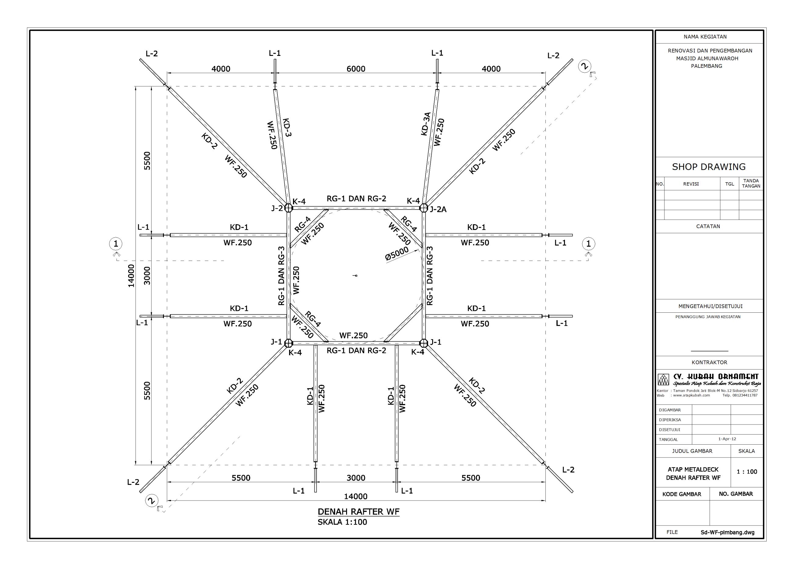 Desain Konstruksi Baja Atap WF | menara tower masjid